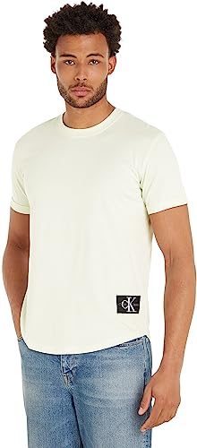 Calvin Klein Jeans Herren T-Shirt Kurzarm Badge Turn Up Sleeve Rundhalsausschnitt, Grün (Canary Green), XS von Calvin Klein Jeans