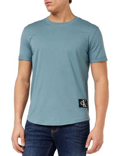 Calvin Klein Jeans Herren T-Shirt Kurzarm Badge Turn Up Sleeve Rundhalsausschnitt, Blau (Goblin Blue), S von Calvin Klein