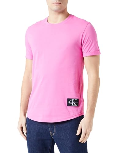 Calvin Klein Jeans Herren T-Shirt Kurzarm Badge Turn Up Sleeve Rundhalsausschnitt, Rosa (Pink Amour), M von Calvin Klein Jeans