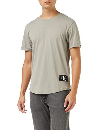 Calvin Klein Jeans Herren T-Shirt Kurzarm Badge Turn Up Sleeve Rundhalsausschnitt, Beige (Elephant Skin), XS von Calvin Klein