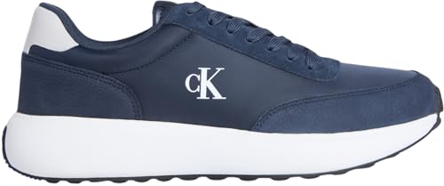 Calvin Klein Herren Runner Sneaker Athleisure Laceup aus Leder, Blau (Calvin Navy/B White/Oyster Mushroom), 43 von Calvin Klein