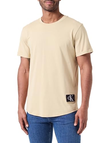 Calvin Klein Jeans Herren Badge Turn UP Sleeve J30J323482 Kurzarm Strickoberteile, Khaki (Pale Khaki), XL von Calvin Klein Jeans