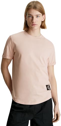 Calvin Klein Jeans Herren T-Shirt Kurzarm Badge Turn Up Sleeve Rundhalsausschnitt, Rosa (Sepia Rose), M von Calvin Klein Jeans