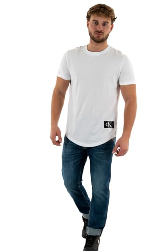 Calvin Klein Jeans Herren Badge Turn UP Sleeve J30J323482 Kurzarm Strickoberteile, Weiß (Bright White), XXXL von Calvin Klein Jeans