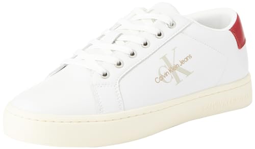 Calvin Klein Jeans Herren Cupsole Sneaker mit Logo, Weiß (Bright White/Creamy White/Garnet), 45 von Calvin Klein Jeans