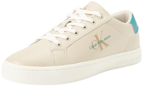 Calvin Klein Jeans Herren CLASSICCUPLOWLACEUP LTH ML YM0YM00491 Cupsole Sneaker, Weiß (Eggshell/Bright White/Fanfare), 46 EU von Calvin Klein Jeans