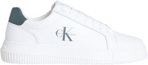 Calvin Klein Herren Cupsole Sneaker Chunky Mono aus Leder, Mehrfarbig (Bright White/Seaside Aqua), 42 von Calvin Klein