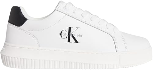 Calvin Klein Herren Cupsole Sneaker Chunky Mono aus Leder, Weiß (Bright White/Black), 44 von Calvin Klein