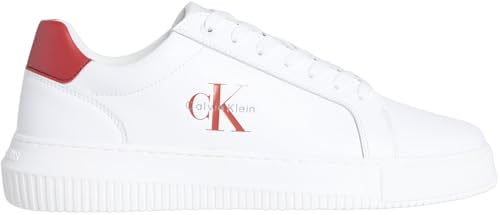Calvin Klein Herren Cupsole Sneaker Chunky Mono aus Leder, Mehrfarbig (Bright White/Tandoori Spice), 44 von Calvin Klein