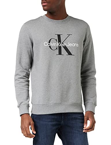 Calvin Klein Jeans Herren Sweatshirt Core Monologo ohne Kapuze, Grau (Mid Grey Heather), XXL von Calvin Klein Jeans