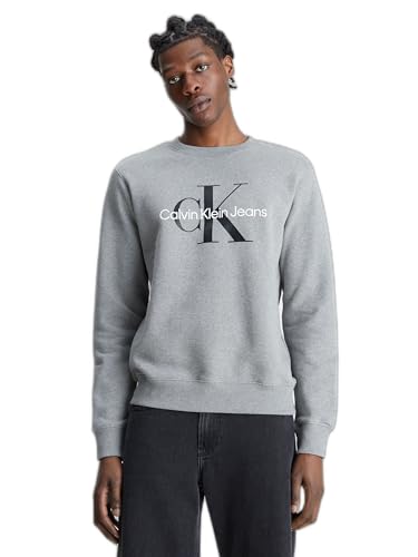 Calvin Klein Jeans Herren Sweatshirt Core Monologo ohne Kapuze, Grau (Mid Grey Heather), XXL von Calvin Klein