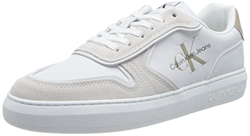 Calvin Klein Jeans Herren Cupsole Sneaker Casual Irregular Lines Schuhe, Weiß (White/Ancient White), 44 von Calvin Klein Jeans