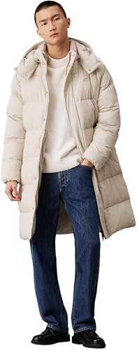 Calvin Klein Herren Mantel Essentials Long Parka mit Kapuze, Beige (Pelican), M von Calvin Klein