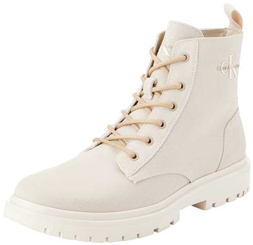 Calvin Klein Jeans Herren Mid Boot Stiefel Eva Boot Mid Laceup Mix Ml Sat Schnürung, Beige (Eggshell/Creamy White), 46 EU von Calvin Klein Jeans