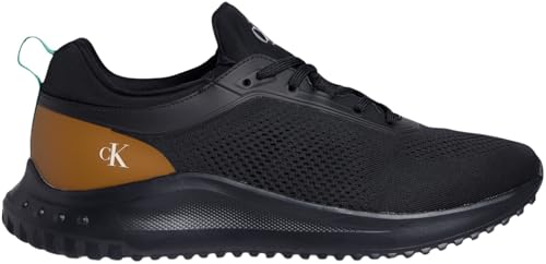 Calvin Klein Herren Runner Sneaker Eva Tech Knit mit Logo, Schwarz (Ck Black/Grain Brown/Wild Green), 45 von Calvin Klein