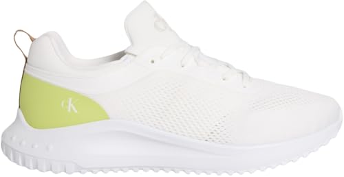 Calvin Klein Herren Runner Sneaker Eva Tech Knit mit Logo, Weiß (Bright White//Wild Lime/Rubber), 46 von Calvin Klein