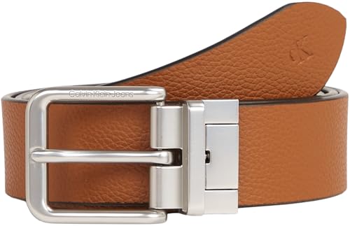 Calvin Klein Jeans Herren Gürtel Classic Belt aus Leder, Mehrfarbig (Black/Cognac), 85 cm von Calvin Klein
