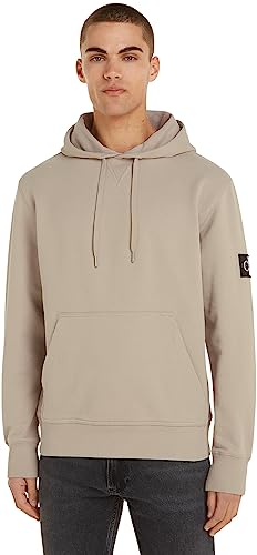 Calvin Klein Jeans Herren Hoodie Badge mit Kapuze, Beige (Plaza Taupe), L von Calvin Klein Jeans