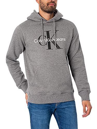 Calvin Klein Jeans Herren Hoodie Core Monologo mit Kapuze, Grau (Mid Grey Heather), XXL von Calvin Klein Jeans