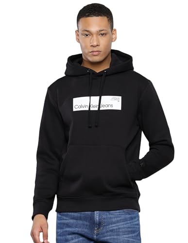 Calvin Klein Jeans Herren Hoodie Hyper Real Box Logo mit Kapuze, Schwarz (Ck Black), L von Calvin Klein Jeans