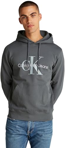 Calvin Klein Jeans Herren Hoodie Seasonal Monologo Regular mit Kapuze, Grau (Endless Grey), 5XL von Calvin Klein