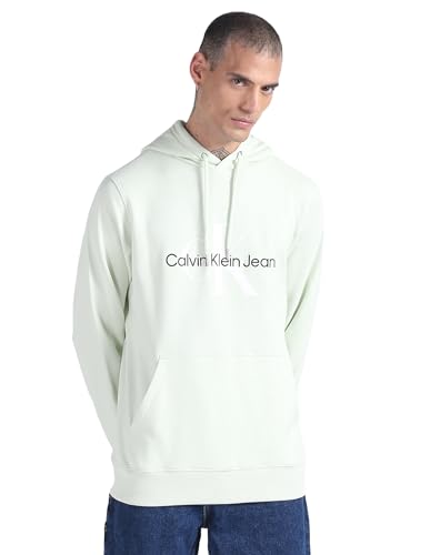 Calvin Klein Jeans Herren Hoodie Seasonal Monologo Regular mit Kapuze, Grün (Canary Green), M von Calvin Klein Jeans