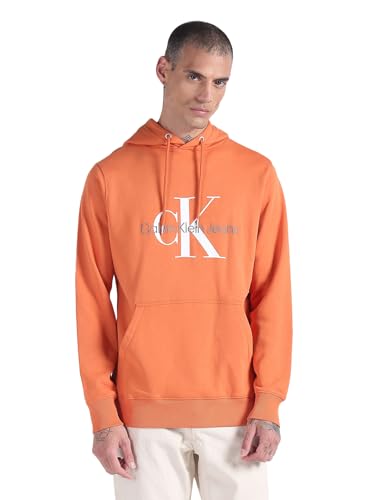 Calvin Klein Jeans Herren Hoodie Seasonal Monologo Regular mit Kapuze, Orange (Burnt Clay), L von Calvin Klein Jeans