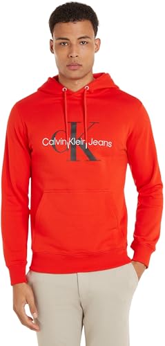 Calvin Klein Jeans Herren Hoodie Seasonal Monologo Regular mit Kapuze, Rot (Fiery Red), XXL von Calvin Klein