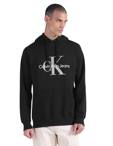 Calvin Klein Jeans Herren Hoodie Seasonal Monologo Regular mit Kapuze, Schwarz (Ck Black/Porpoise), XXS von Calvin Klein Jeans