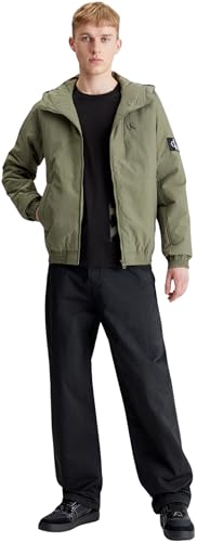 Calvin Klein Jeans Herren Jacke Hooded Padded Harrington Übergangsjacke, Grün (Dusty Olive), L von Calvin Klein