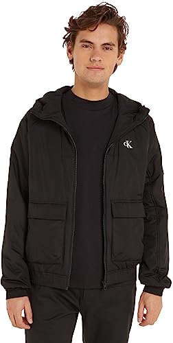 Calvin Klein Jeans Herren Jacke Padded Hooded Harrington Übergangsjacke, Schwarz (Ck Black), S von Calvin Klein Jeans