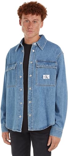 Calvin Klein Jeans Herren Jeanshemd Relaxed Linear Denim Shirt Langarm, Blau (Denim Medium), L von Calvin Klein