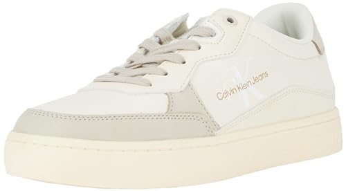 Calvin Klein Herren Cupsole Sneaker aus Leder, Mehrfarbig (Creamy White/Eggshell), 46 von Calvin Klein