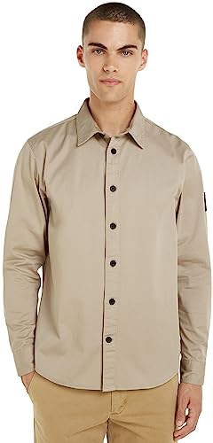 Calvin Klein Jeans Herren MONOLOGO Badge Relaxed Shirt J30J323255 Freizeithemden, Beige (Plaza Taupe), M von Calvin Klein Jeans