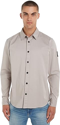 Calvin Klein Jeans Herren MONOLOGO Badge Relaxed Shirt J30J323255 Freizeithemden, Grau (Porpoise), S von Calvin Klein Jeans