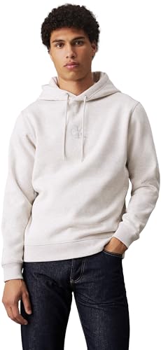 Calvin Klein Herren Hoodie Monologo Hoodie mit Kapuze, Ivory Grey Heather (Grau), 2XL von Calvin Klein