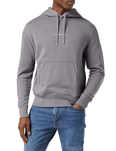 Calvin Klein Jeans Herren Monogram Logo Hoodie Kapuzenpullover, Fossil Grey, L von Calvin Klein Jeans