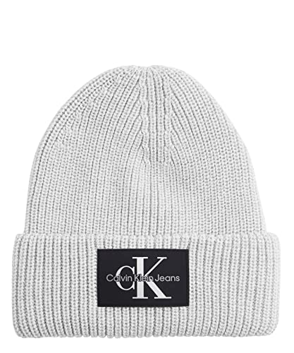 Calvin Klein Jeans Herren MONOLOGO Patch Beanie K50K506242 Gestrickte Mütze, Grau (Cirrus Grey), OS von Calvin Klein Jeans