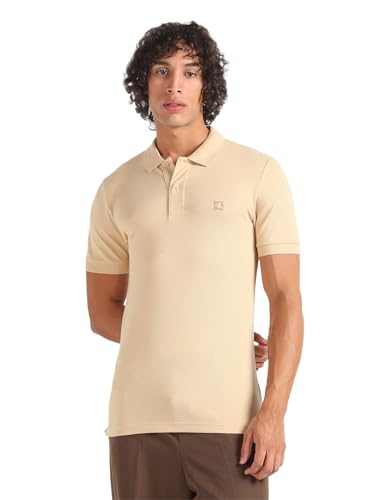 Calvin Klein Jeans Herren Poloshirt Kurzarm Ck Embro Badge Polo Slim Fit, Beige (Warm Sand), L von Calvin Klein Jeans