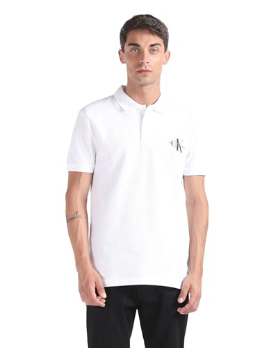 Calvin Klein Jeans Herren Poloshirt Kurzarm Monologo Polo Regular Fit, Weiß (Bright White), XS von Calvin Klein Jeans