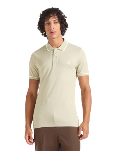 Calvin Klein Jeans Herren Poloshirt Tipping Slim Polo Slim Fit, Beige (Plaza Taupe), S von Calvin Klein Jeans