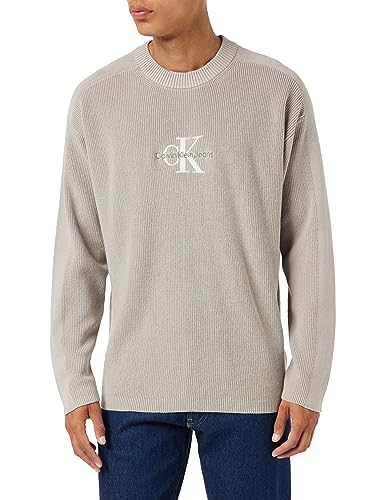 Calvin Klein Jeans Herren Pullover Monologo Strickpullover, Beige (Porpoise), L von Calvin Klein Jeans