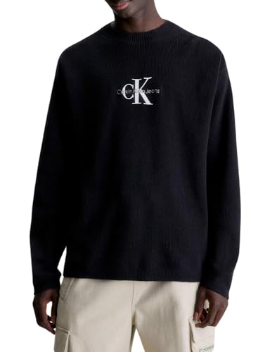 Calvin Klein Jeans Herren Pullover Monologo Strickpullover, Schwarz (Ck Black), L von Calvin Klein Jeans