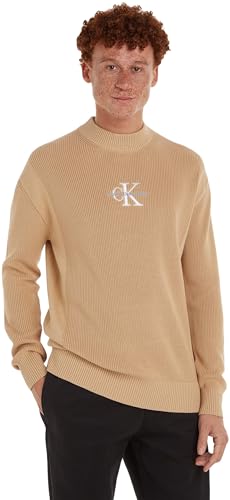 Calvin Klein Jeans Herren Pullover Monologo Sweater Strickpullover, Beige (Warm Sand), L von Calvin Klein Jeans