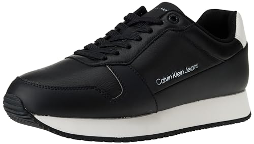 Calvin Klein Jeans Herren Runner Sneaker Retro Runner Low Lth In Sat Schuhe, Mehrfarbig (Black/Bright White), 44 EU von Calvin Klein Jeans