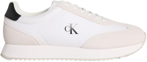 Calvin Klein Herren Runner Sneaker Retro Lace Up aus Leder, Weiß (Bright White/Black), 41 von Calvin Klein