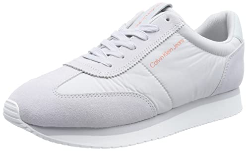 Calvin Klein Jeans Herren Runner Sneaker Retro Wingtip Mix Sportschuhe, Grau (Oyster Mushroom/Grey/Orange), 42 von Calvin Klein Jeans