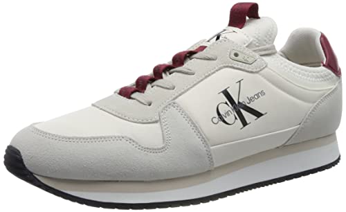 Calvin Klein Jeans Herren Runner Sneaker Sock Laceup Nylon-Leather Sportschuhe, Beige (Ancient White/Merlot), 45 von Calvin Klein Jeans