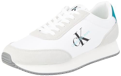 Calvin Klein Jeans Herren Runner Sneaker mit Logo, Mehrfarbig (B White/Oyster Mushroom/Tint), 44 von Calvin Klein Jeans