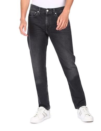 Calvin Klein Jeans Herren Schmaler Kegel Jeans, Denim Black, 30W / 34L von Calvin Klein Jeans